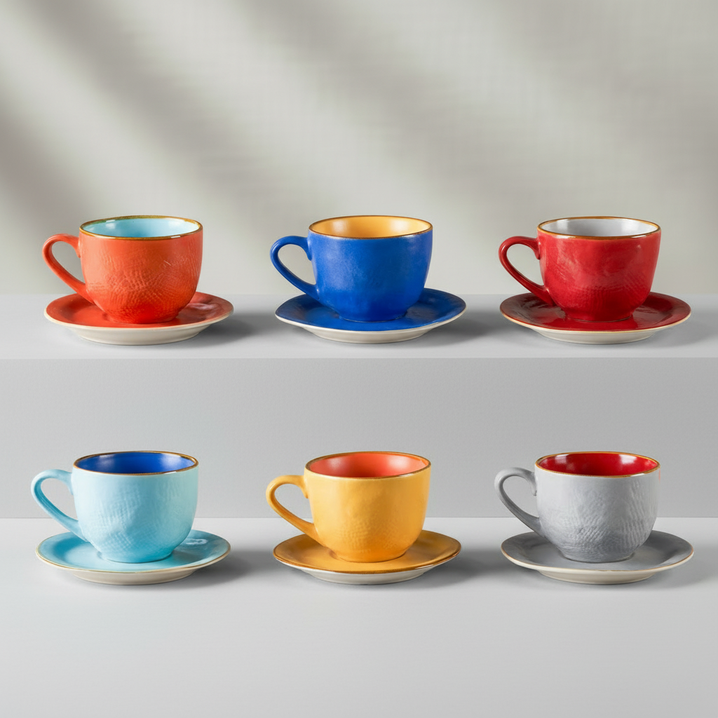 H&H set 6 tazze colazione Dots in colori assortiti cc 510