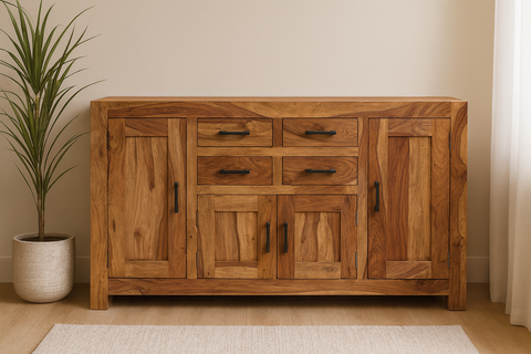 Credenza 4 cassetti e 4 sportelli in legno naturale