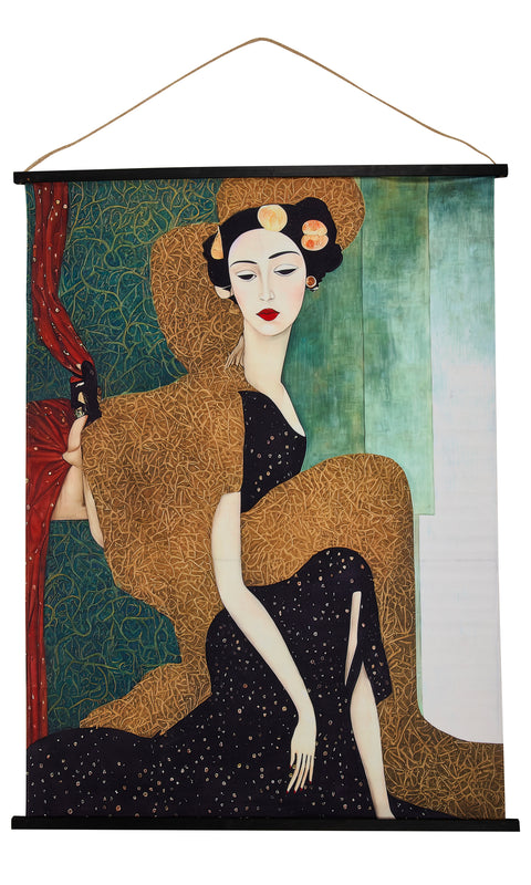 Bonne - Tela Stampa Donna Con Sfondo Sfumature Del Verde 115X153