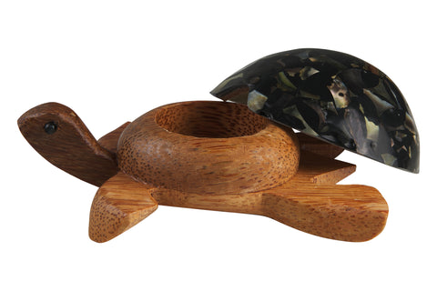 Turtle - Porta Tea Light Carapace In Madreperla E Resina Nera