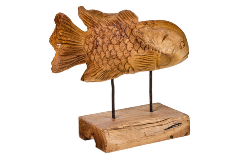 Decor - Pesce Carving In Legno Su Piedistallo Grande