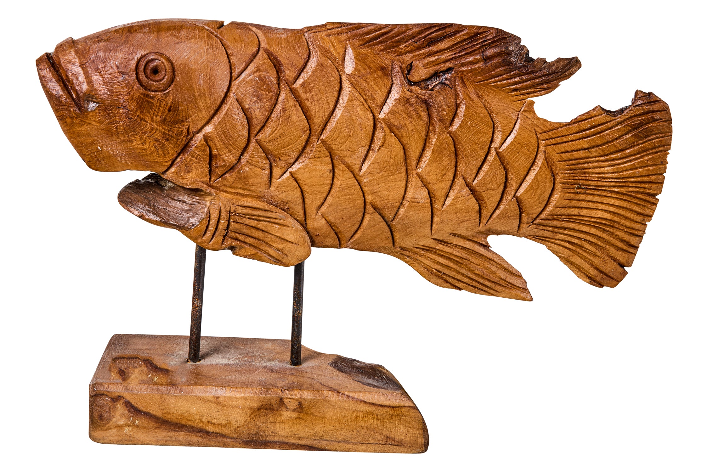 Novità Home Decor - Pesce Carving In Legno Su Piedistallo Piccolo