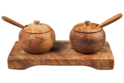 Útil - Salero y pimentero de madera con 2 cucharas