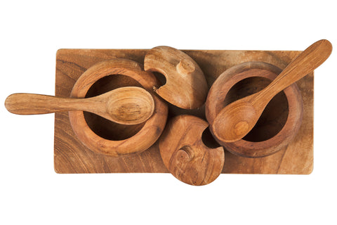 Útil - Salero y pimentero de madera con 2 cucharas