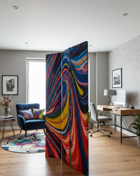 Biombo plegable - Colores psicodélicos Delantero Trasero 3 paneles