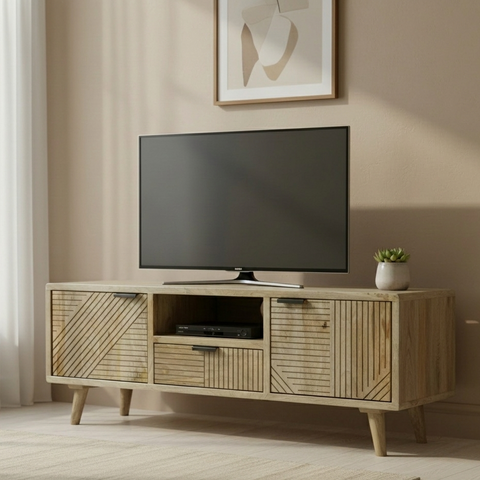 LEEDS - PORTA TV CON CASSETTI CON LINEE DECORATIVE