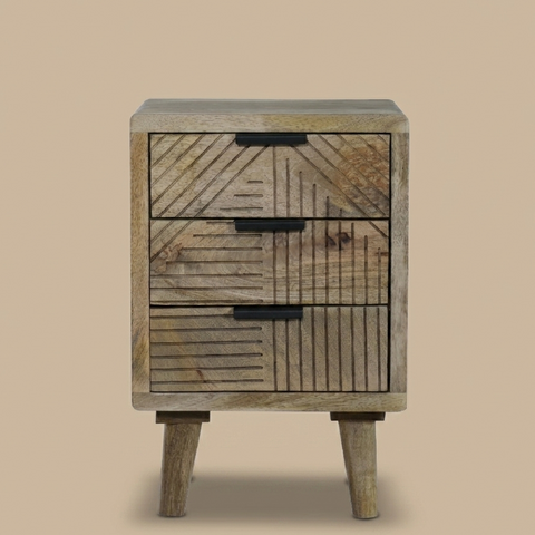 LEEDS - COMODINO 3 CASSETTI CON LINEE DECORATIVE