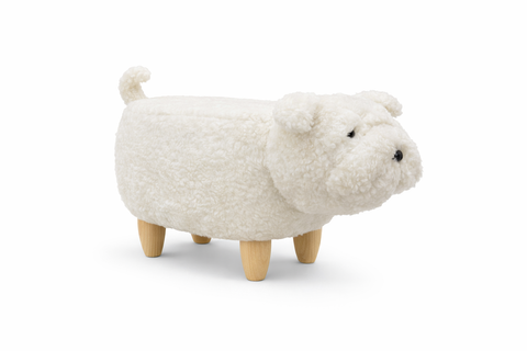 Pouffotto In Pelliccia Sintetica - Cane Bianco