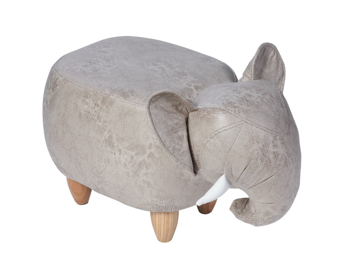 Novità Home Pouf imbottito in fintapelle e legno - elefante