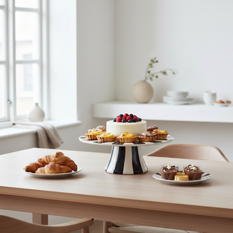 Alzata dolci sunburst bianco e nero in ambiente