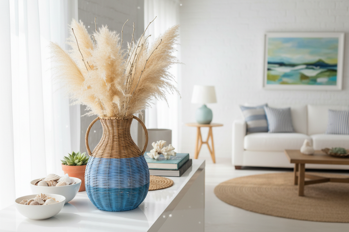 Alhoa - Anfora Rattan Azzurra Naturale