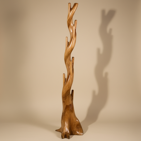 Appendiabiti Tronco Teak - Muro Beige con Ombre