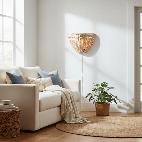 Applique perline legno beige lifestyle