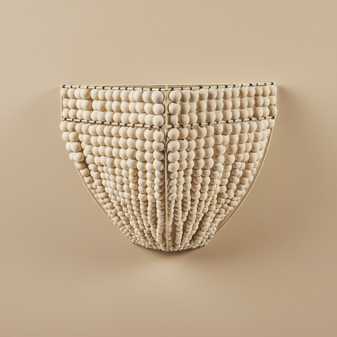 Applique perline legno beige sfondo neutro