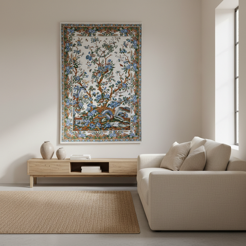 Arazzo orientale appeso in salotto