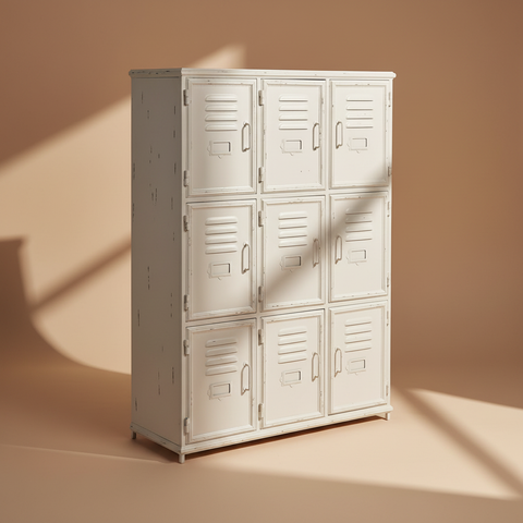 Armadietto locker bianco anticato sfondo neutro