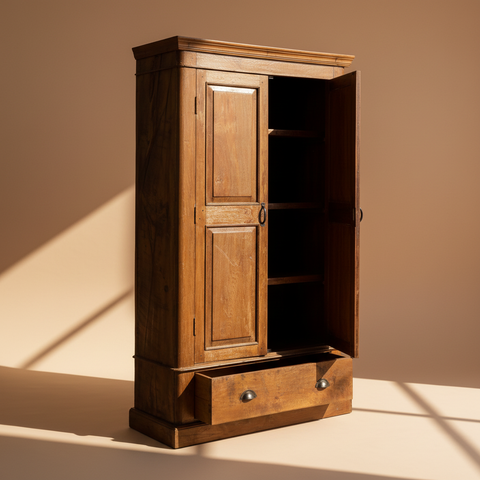 Armadio coloniale teak sfondo neutro