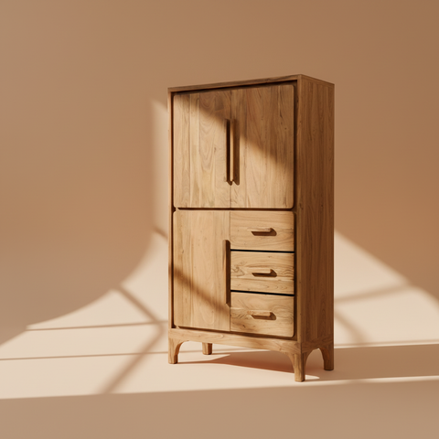 Armadio legno naturale sfondo beige