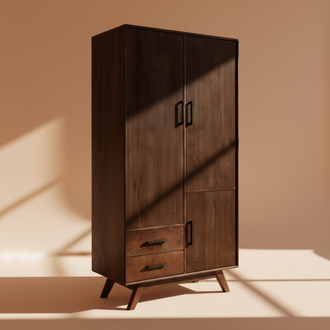 Armadio noce scuro rigato sfondo beige