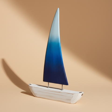 Barca a vela Tchaou grande sfumata azzurro sfondo beige