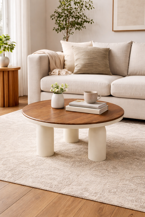 Maryland - Tavolino Rotorndo Con Gambe Color Panna