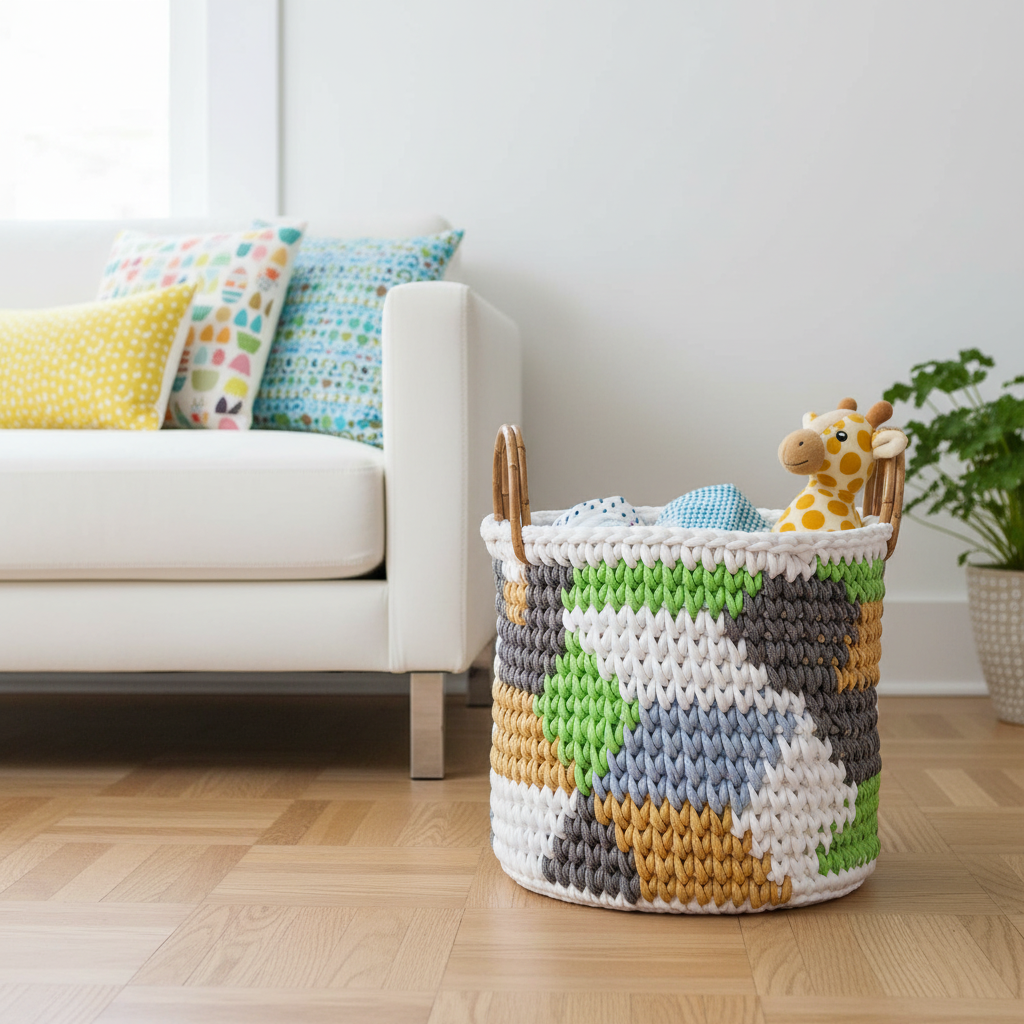 Cesta Crochet Multicolor Bambù - Ambientata