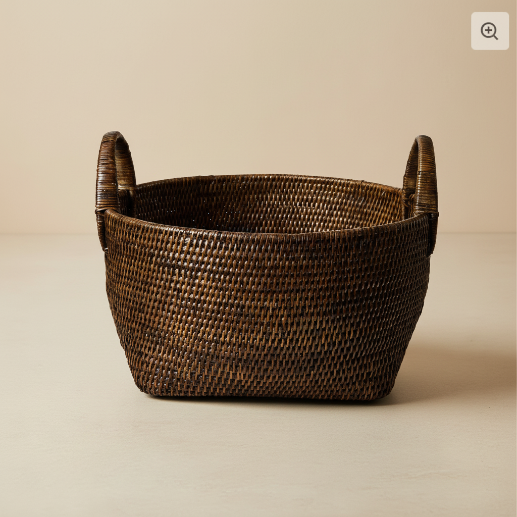 Rattan Basket with Handles Myanmar - Handmade Brown 39cm – Novità Home