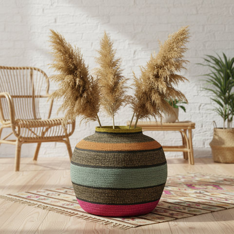 Cesta panciuta strisce - ambientata boho