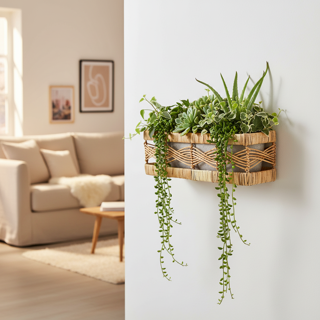 Cesta parete rattan ambientata