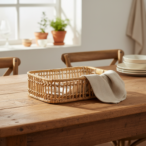 Cesta rattan intrecciato ambientata