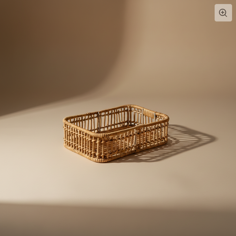 Cesta rattan intrecciato sfondo neutro