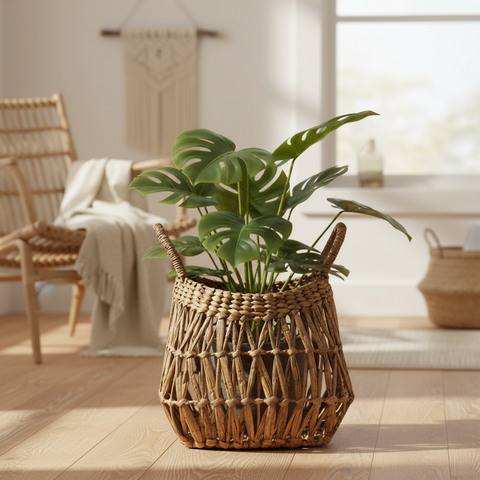 Cesta water hyacinth open-weave ambientata