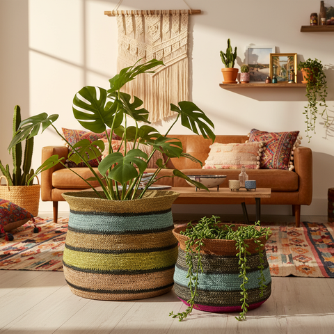 Ceste colorate in ambiente boho