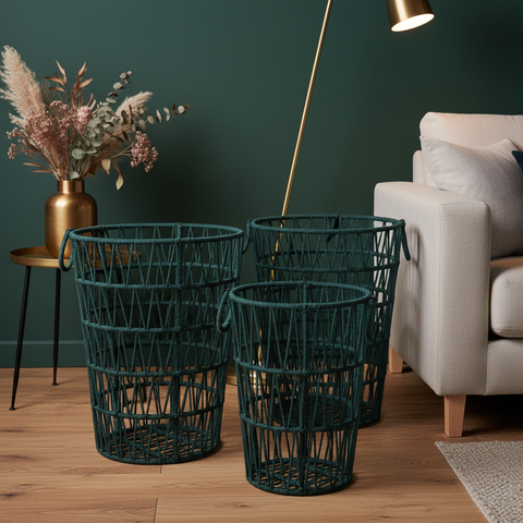 Ceste corda verde petrolio in ambiente living