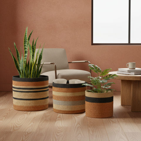 Ceste juta strisce terracotta - ambientata living