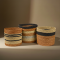Ceste juta strisce terracotta v2 - sfondo taupe