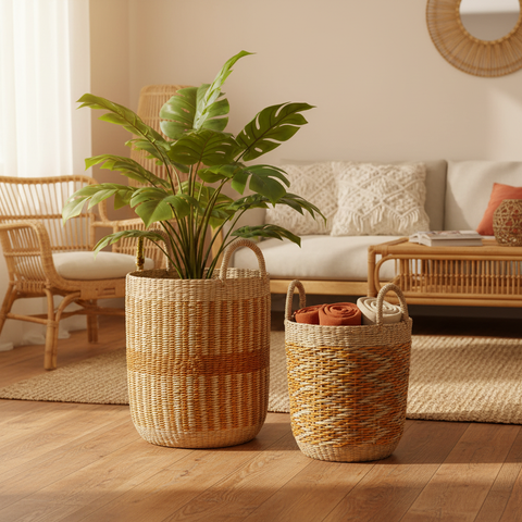 Ceste seagrass arancio ambientata