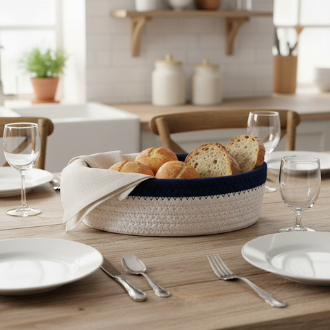 Cestino Ovale Corda Bianco Navy - Lifestyle Cucina