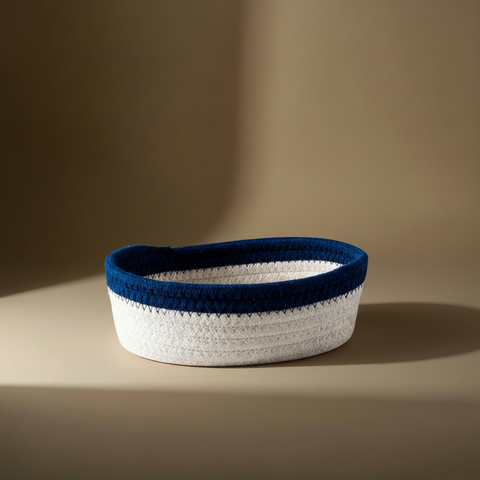 Cestino Ovale Corda Bianco Navy - Sfondo Taupe