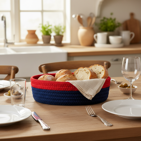 Cestino Ovale Corda Blu Navy Rosso - Lifestyle Cucina