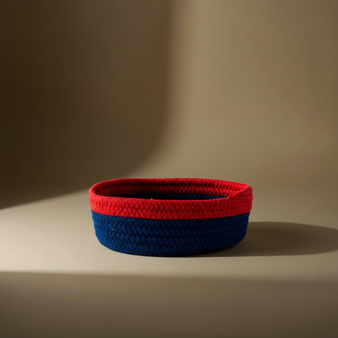 Cestino Ovale Corda Blu Navy Rosso - Sfondo Taupe