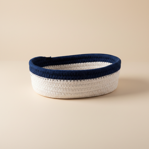 Sabor a Mar - Cesta de Pan Ovalada Blanca con Borde Azul