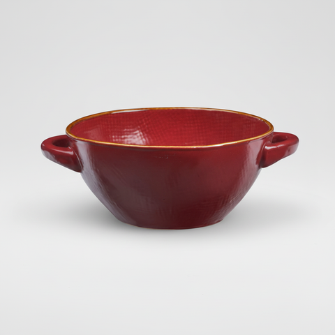 Ciotola rossa su sfondo grigio chiaro