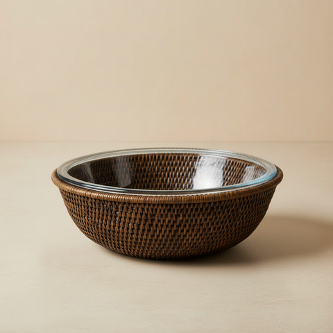 Ciotola Tonda Rattan con Vetro - v3