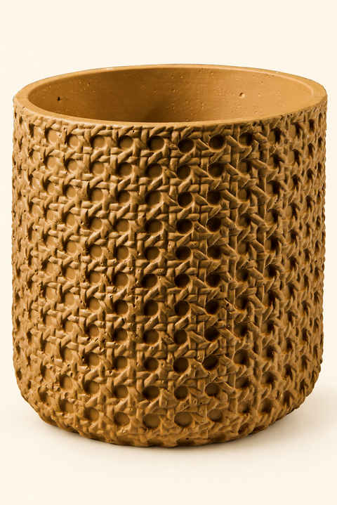 Vaso Wicker Cement con decoro paglia di Vienna su fondo avorio