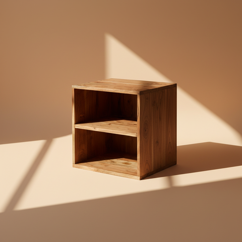 Comodino cubo legno naturale sfondo beige