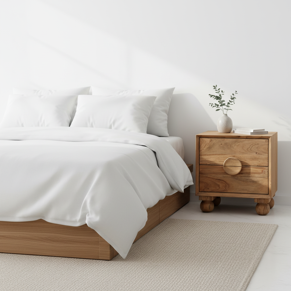 Comodino Rockler legno acacia ambientato