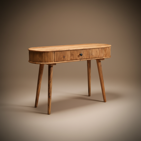 Consolle ovale teak sfondo neutro