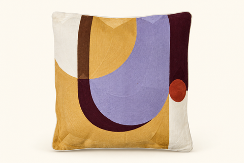 Cuscino Embroidery astratto viola su fondo avorio