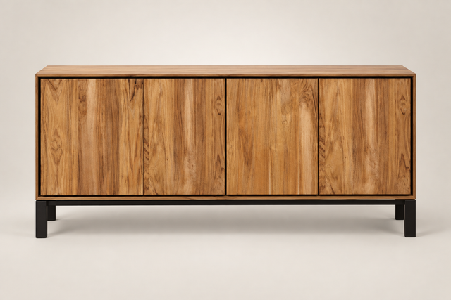 Alella - Credenza in Legno di Teak e Acacia con Ferro, 4 Ante